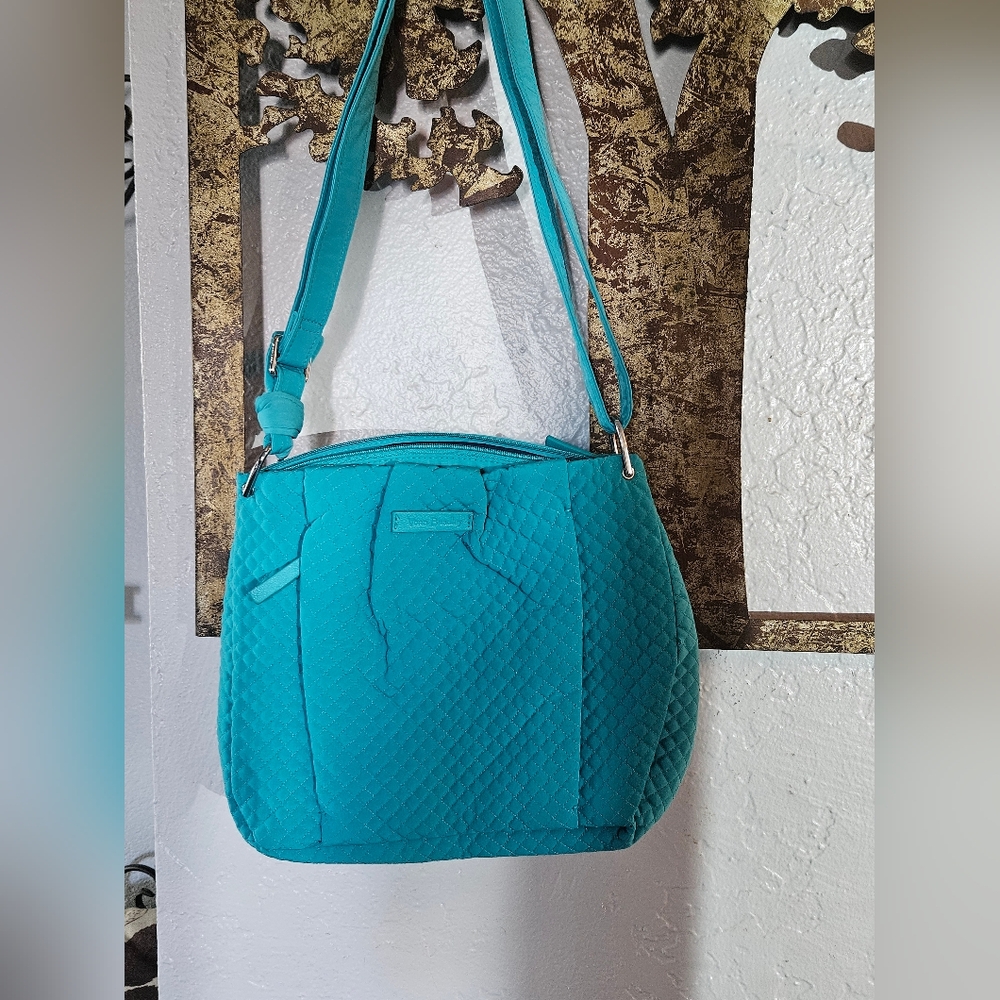 Vera Bradley Women's Quilted  Crossbody Adjustable Strap Bag Teal Turquoise Sea